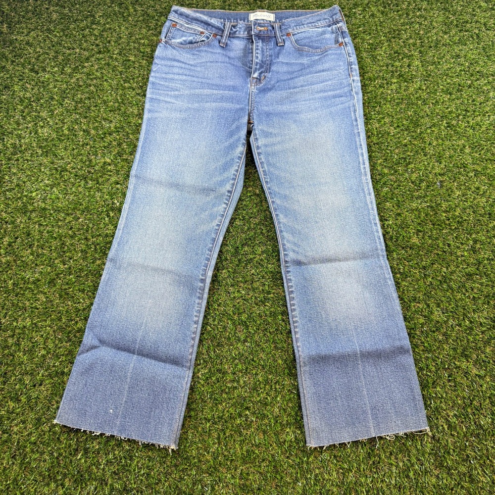 Madewell Flea Market Flare Jeans Medium Wash Raw Hem Size 30 High Rise Denim